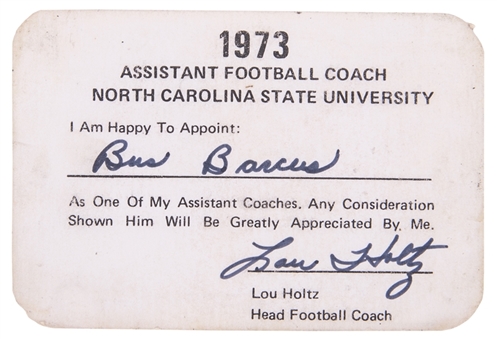 1973 Lou Holtz Signed North Carolina State Assistant Football Coach Appointment Card (Holtz LOA)